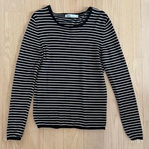 Zara black and White Striped Long Sleeve Top